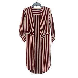 Zara Striped Kimono Longline Cardigan Cover Up Red Cream Stripes Open Small